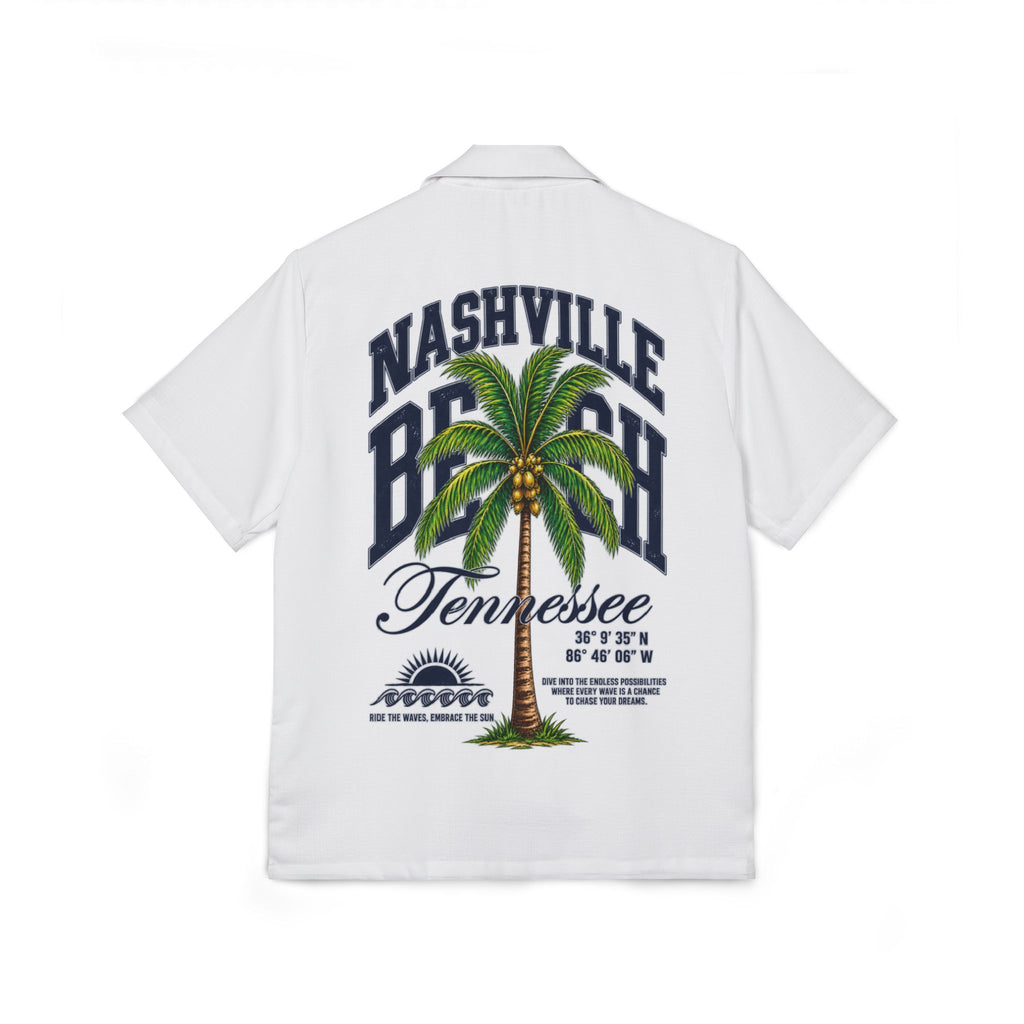 Nashville Beach Tennessee Palm Tree  - White Hawaiian Camp Shirt