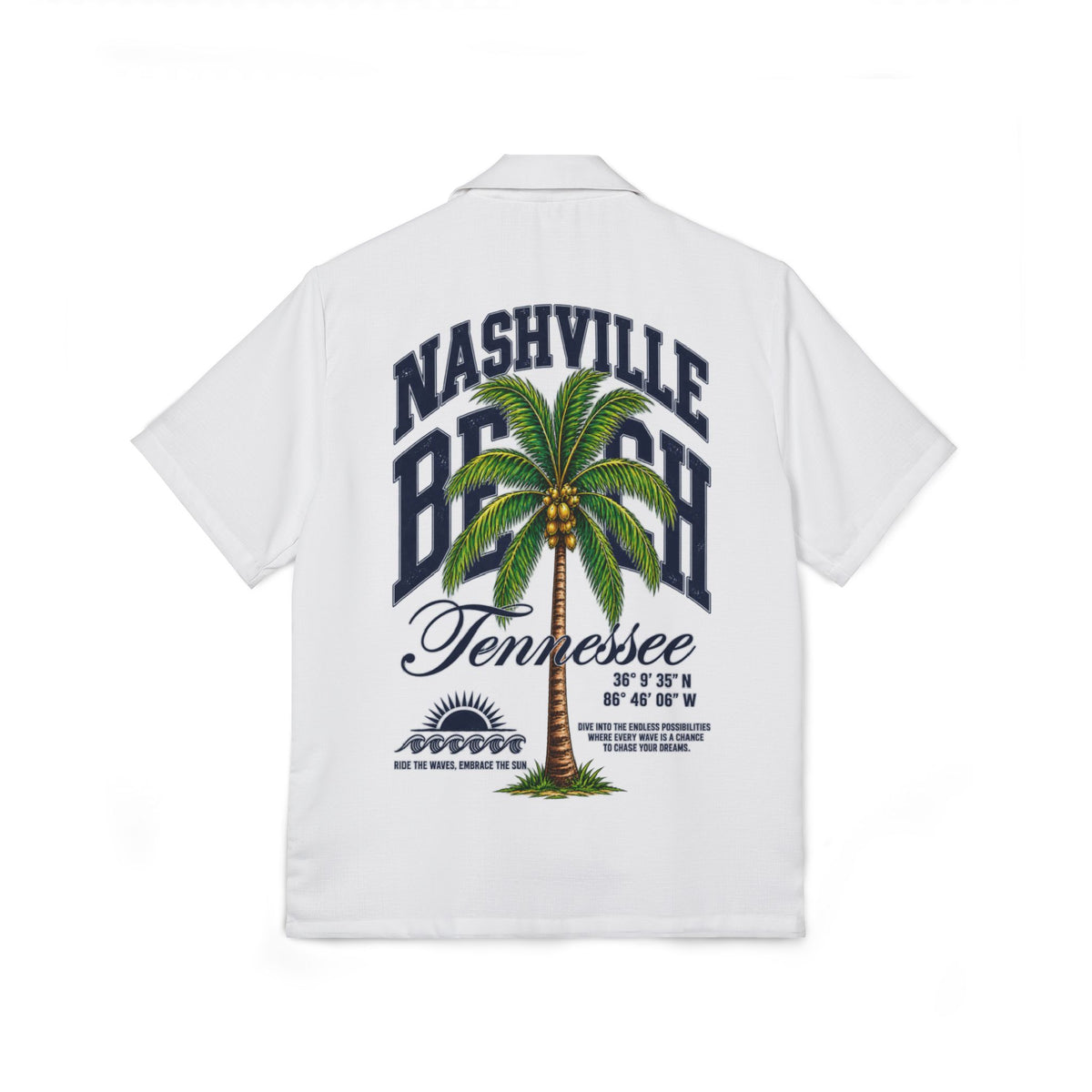 Nashville Beach Tennessee Palm Tree  - White Hawaiian Camp Shirt