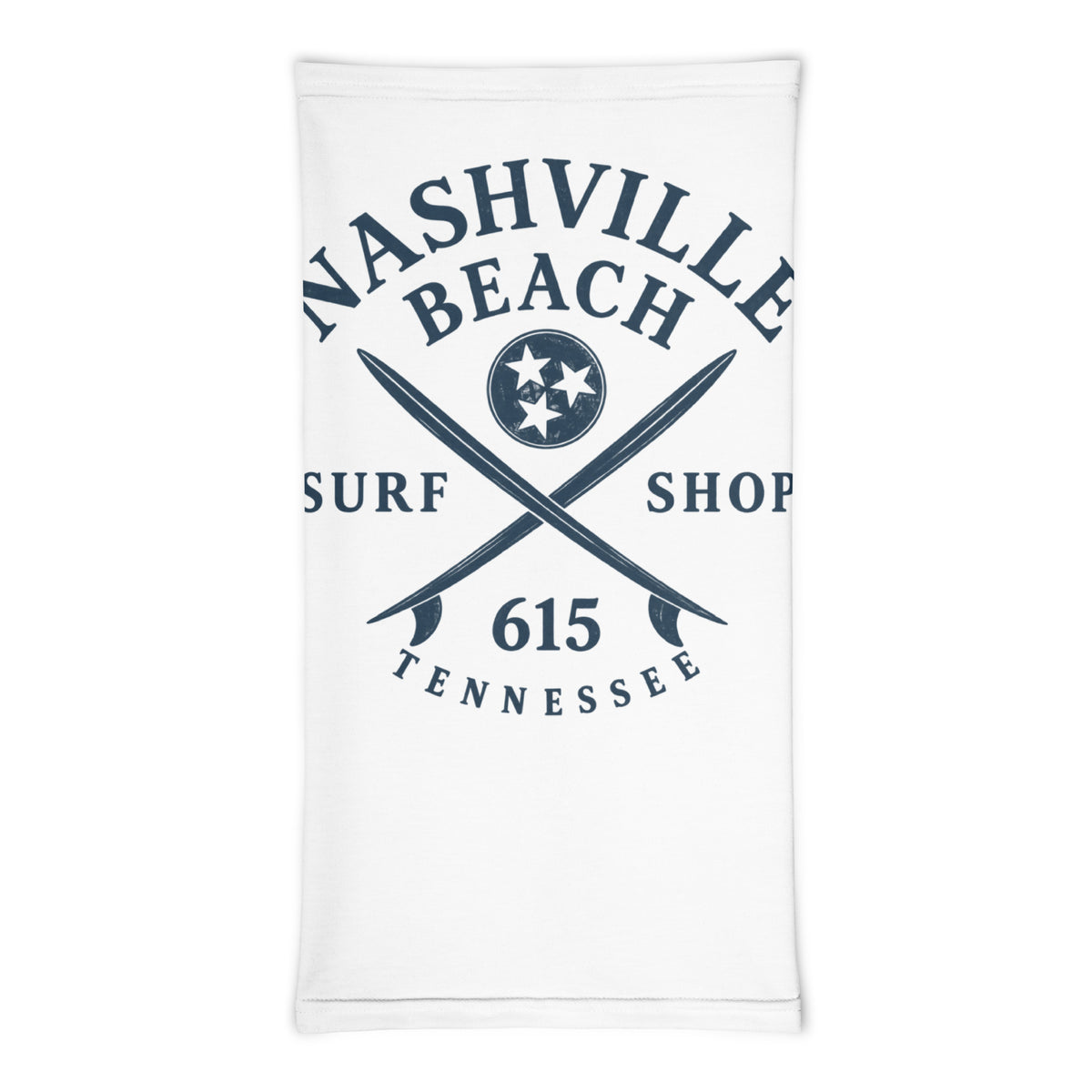 Nashville Beach Surf Shop neck gaiter, front view