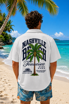 Nashville Beach Tennessee Palm Tree  - White Hawaiian Camp Shirt