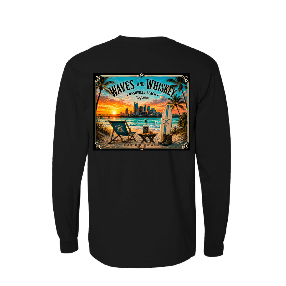 Waves and Whiskey Long Sleeve Shirt