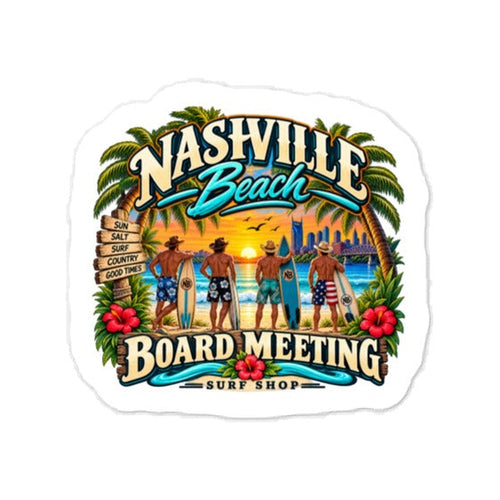 Board Meeting cowboy surfer die-cut sticker design