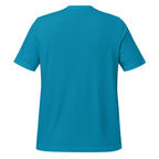 Salt and Light faith script graphic on aqua men's t-shirt - back view