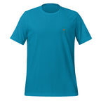 Board Meeting cowboy surfers graphic on aqua men's t-shirt - front view