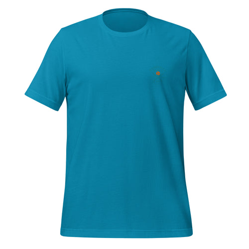 Board Meeting cowboy surfers graphic on aqua men's t-shirt - front view