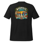 Board Meeting cowboy surfers graphic on black men's t-shirt - back view