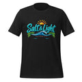 Salt and Light faith script graphic on black men's t-shirt - front view