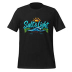 Salt and Light faith script graphic on black men's t-shirt - front view