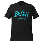 Be Still Psalm 46:10 script graphic on black men's t-shirt - front view