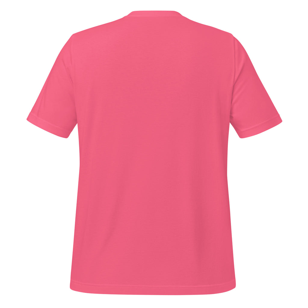 Salt and Light faith script graphic on pink men's t-shirt - back view