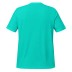 Be Still Psalm 46:10 script graphic on teal men's t-shirt - back view