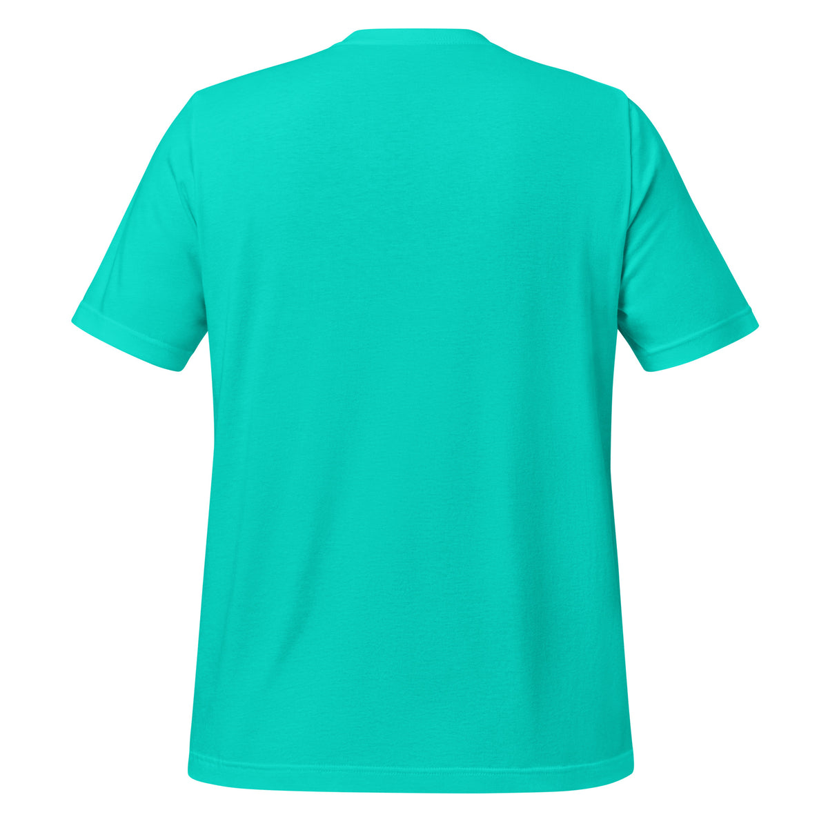 Be Still Psalm 46:10 script graphic on teal men's t-shirt - back view