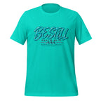 Be Still Psalm 46:10 script graphic on teal men's t-shirt - front view