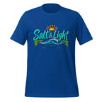 Salt and Light faith script graphic on royal blue men's t-shirt - front view