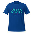 Be Still Psalm 46:10 script graphic on royal blue men's t-shirt - front view