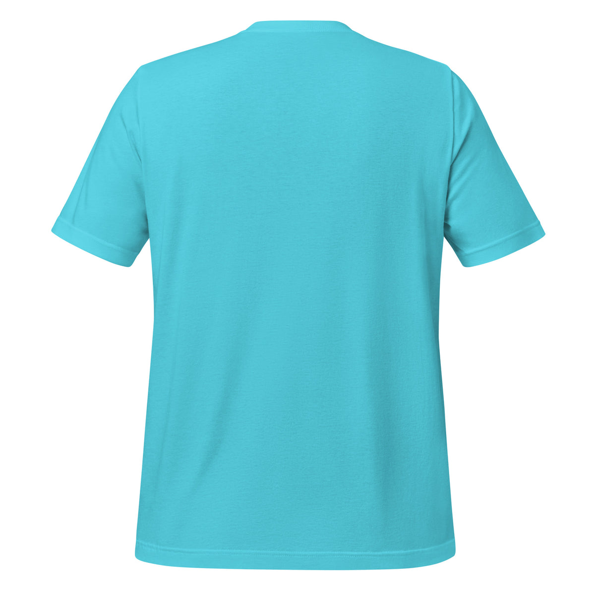 Be Still Psalm 46:10 script graphic on turquoise men's t-shirt - back view
