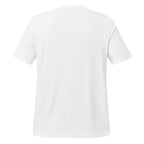 Salt and Light faith script graphic on white men's t-shirt - back view