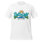 Salt and Light faith script graphic on white men's t-shirt - front view