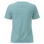 Be Still Psalm 46:10 script graphic on heather women's relaxed t-shirt - back view