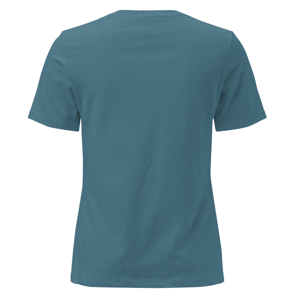 Salt and Light faith script graphic on heather women's relaxed t-shirt - back view