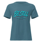 Be Still Psalm 46:10 script graphic on heather women's relaxed t-shirt - front view