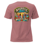 Broadway Girls cowgirl surfers graphic on heather women's relaxed t-shirt - back view