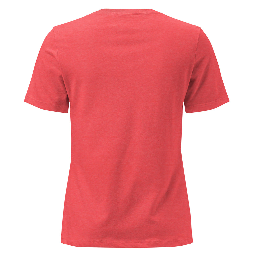 Be Still Psalm 46:10 script graphic on heather women's relaxed t-shirt - back view