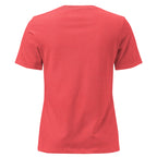 Be Still Psalm 46:10 script graphic on heather women's relaxed t-shirt - back view