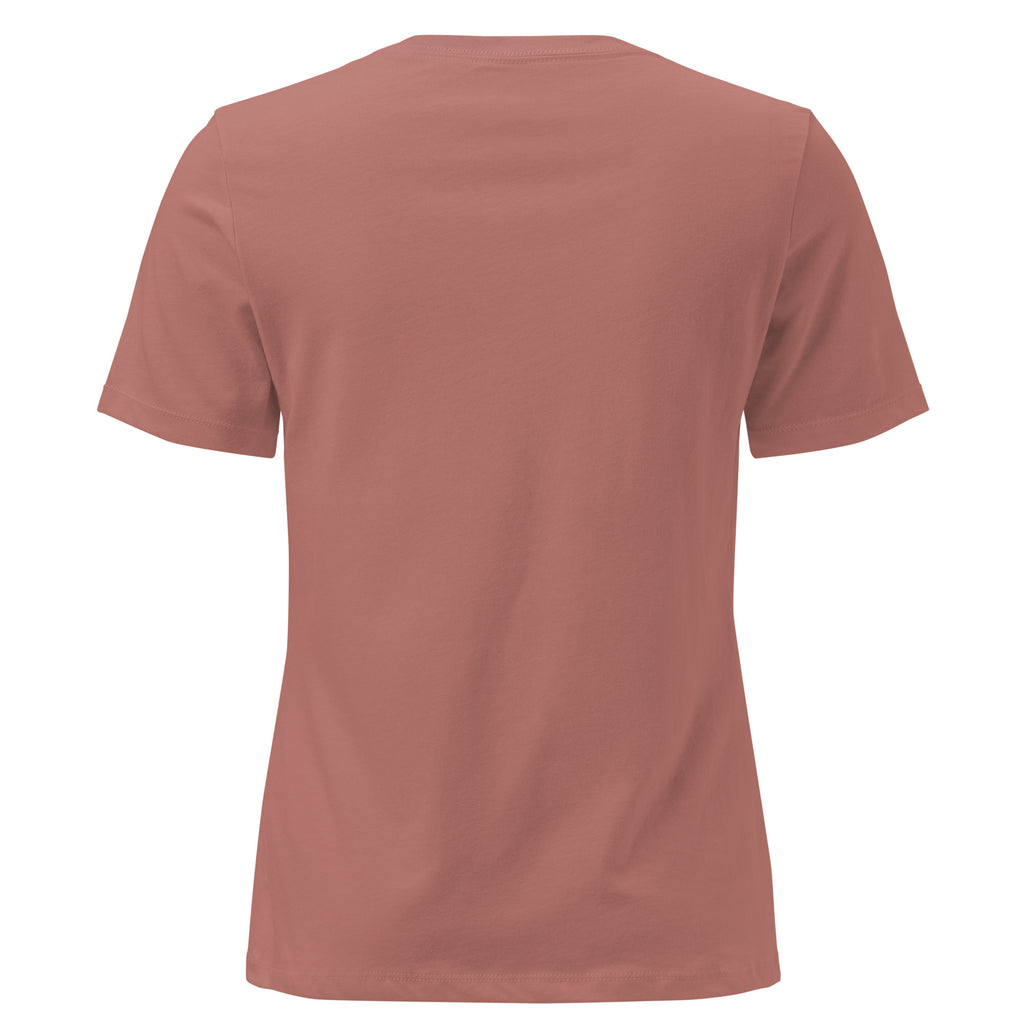 Salt and Light faith script graphic on mauve women's relaxed t-shirt - back view