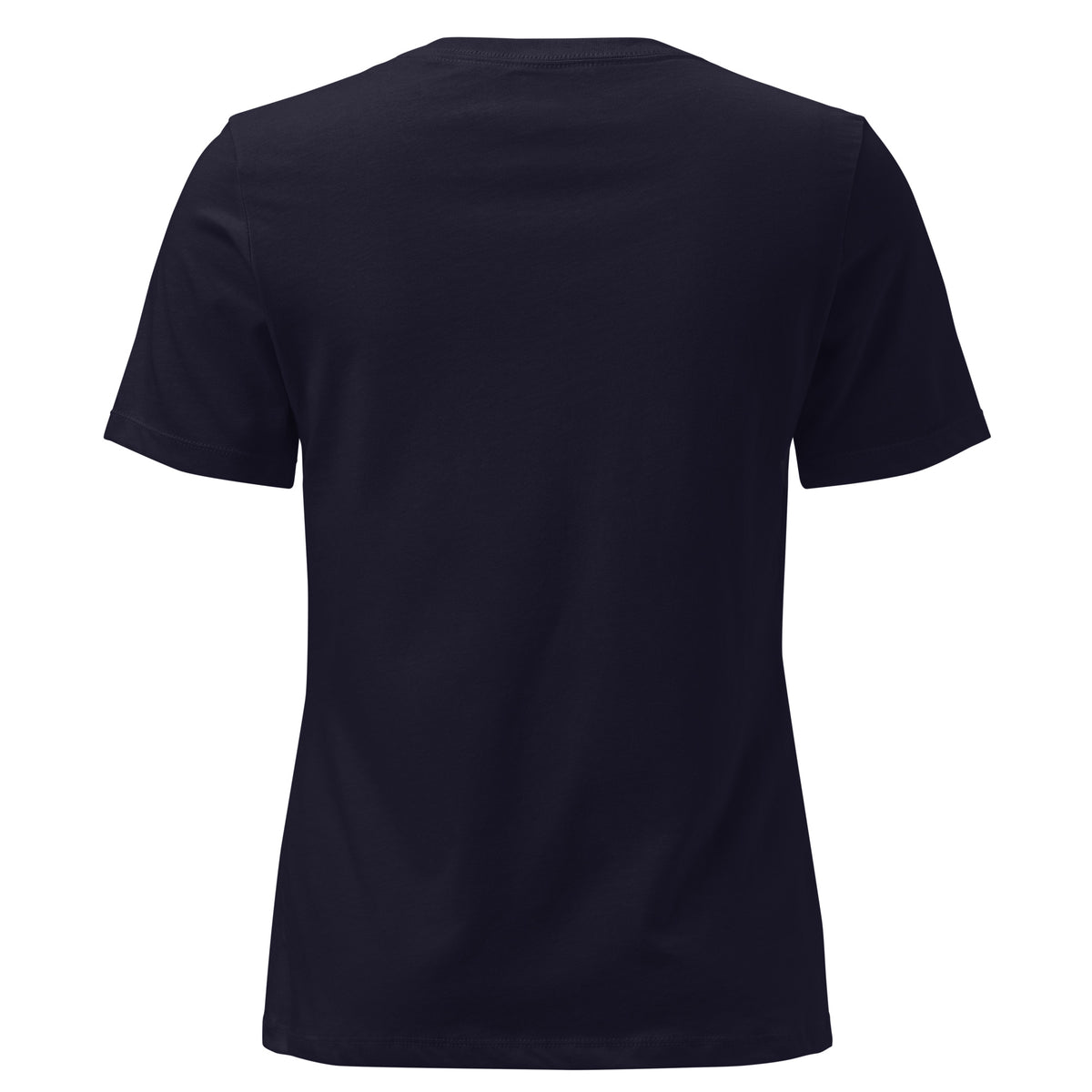 Salt and Light faith script graphic on navy women's relaxed t-shirt - back view