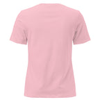 Salt and Light faith script graphic on pink women's relaxed t-shirt - back view